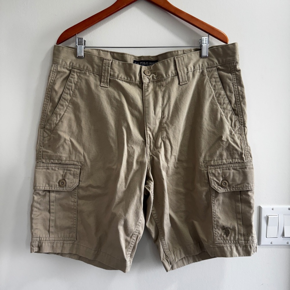US Polo Assn Cargo Shorts Tan Khaki Mens 38 Utility Twill Cotton Summer Casual